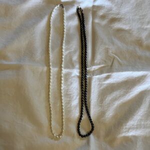 Elegant Pearl and Black Bead Necklace Set